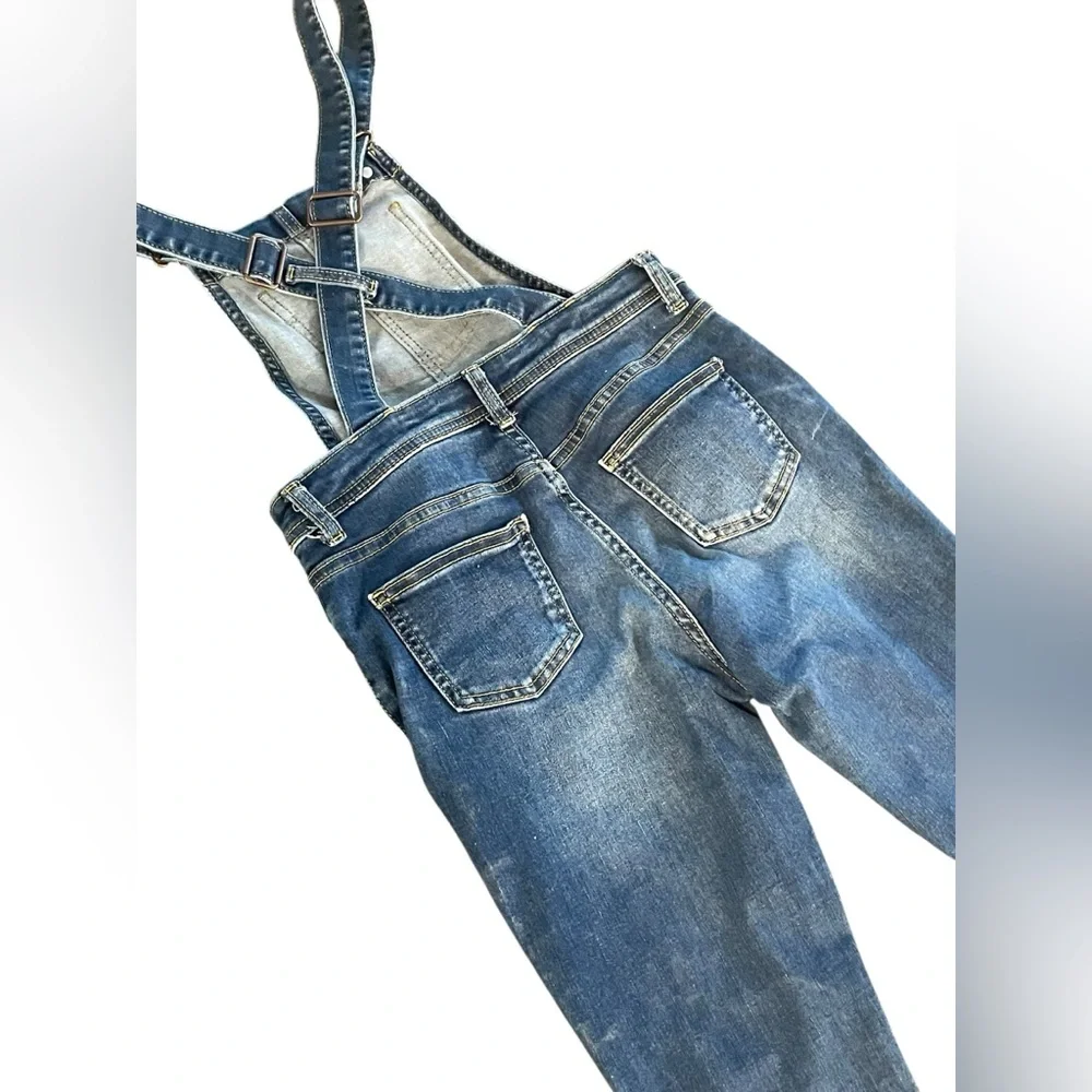Cat & Jack Girls Denim Overalls Jeans Large 10/12 Super Stretch Adjustable Strap